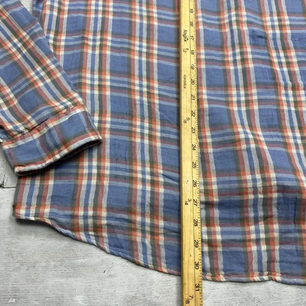 Polo Ralph Lauren Flannel Shirt Mens XXL Blue Orange Plaid Untucked Fit Cotton